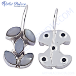 Load image into Gallery viewer, 925 sterling silver dangle earrings with gray mother of pearl gemstones
