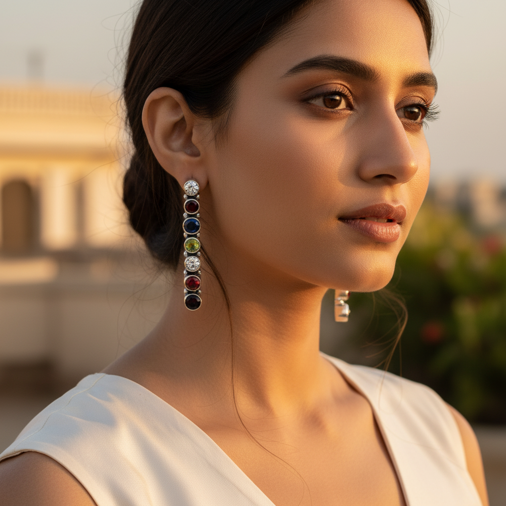 925 Silver Gemstone Drop Earrings for Women | Colorful Jewelry