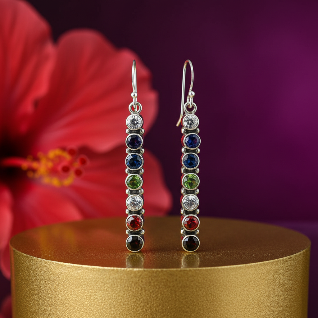 925 Silver Gemstone Drop Earrings for Women | Colorful Jewelry