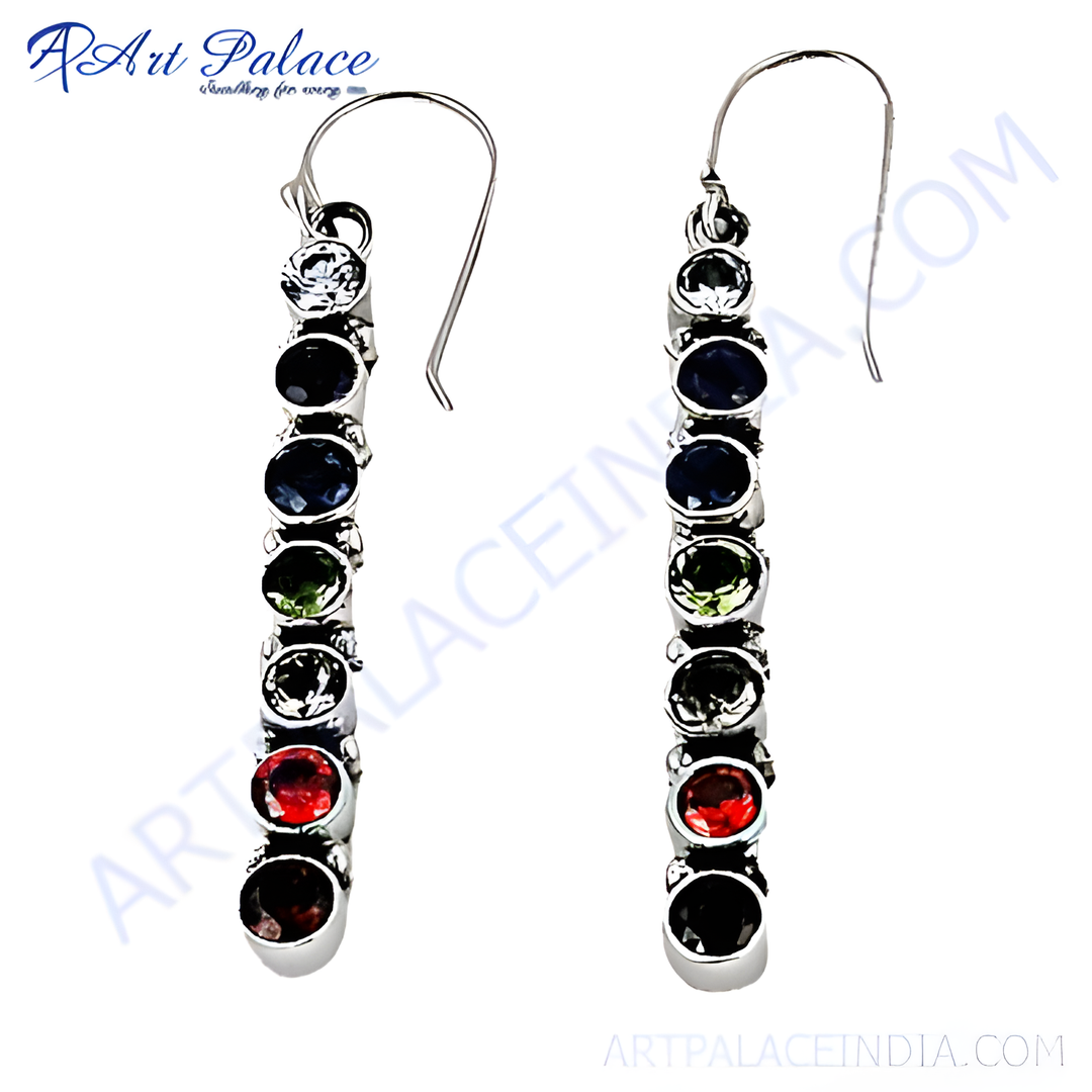 925 sterling silver drop earrings with colorful gemstones, perfect for women