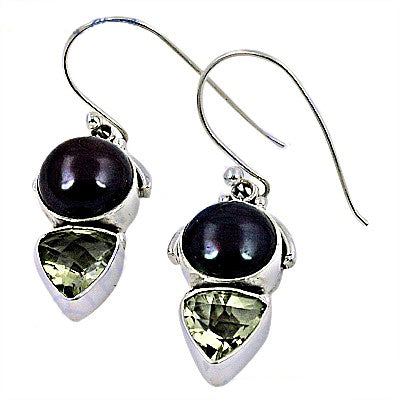 Silver Pearl & Green Amethyst Earrings for Women
