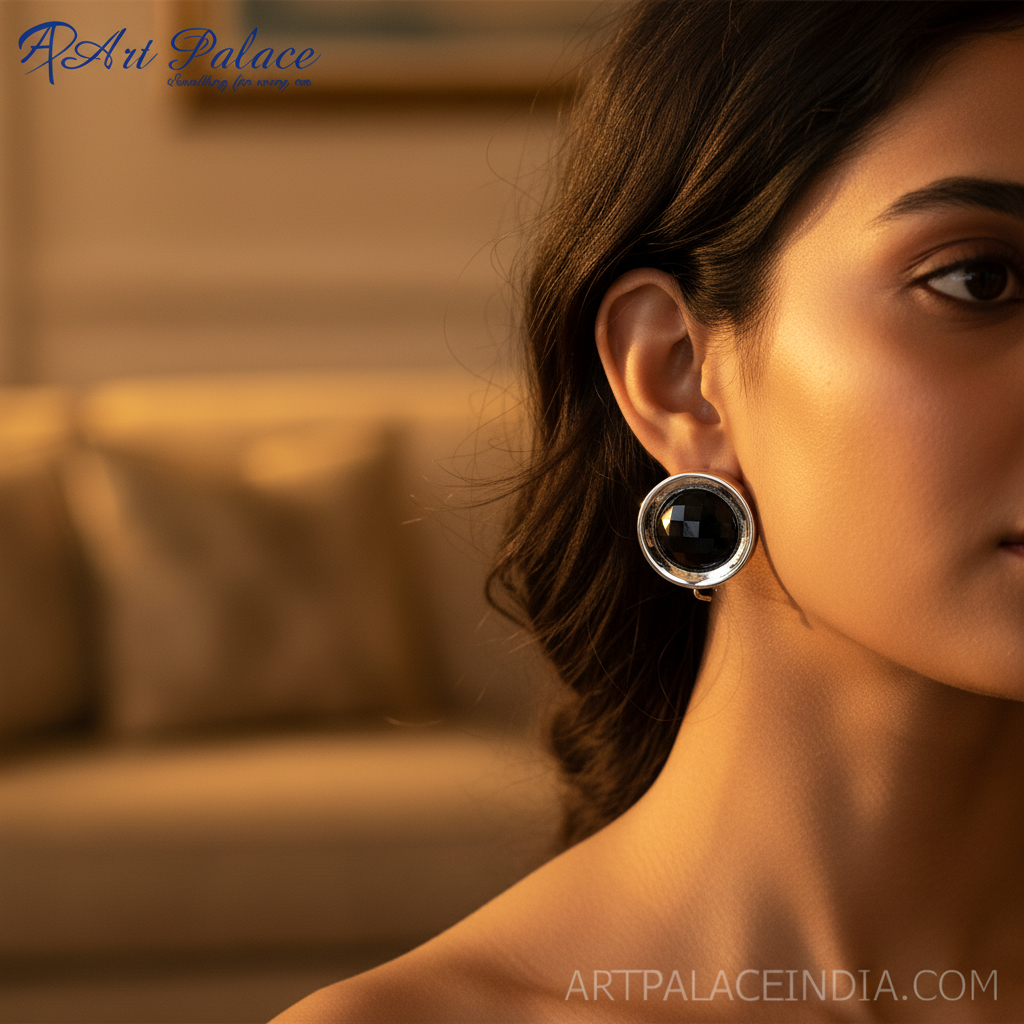 Silver Black Gemstone Earrings for Women | Dangle Earrings