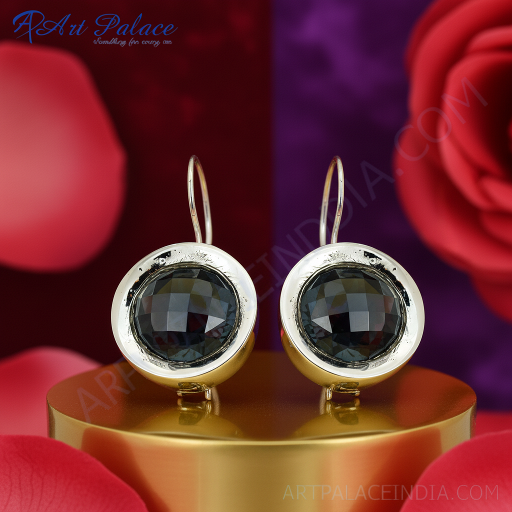 Silver Black Gemstone Earrings for Women | Dangle Earrings