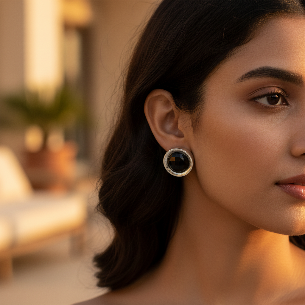 Silver Black Gemstone Earrings for Women | Dangle Earrings