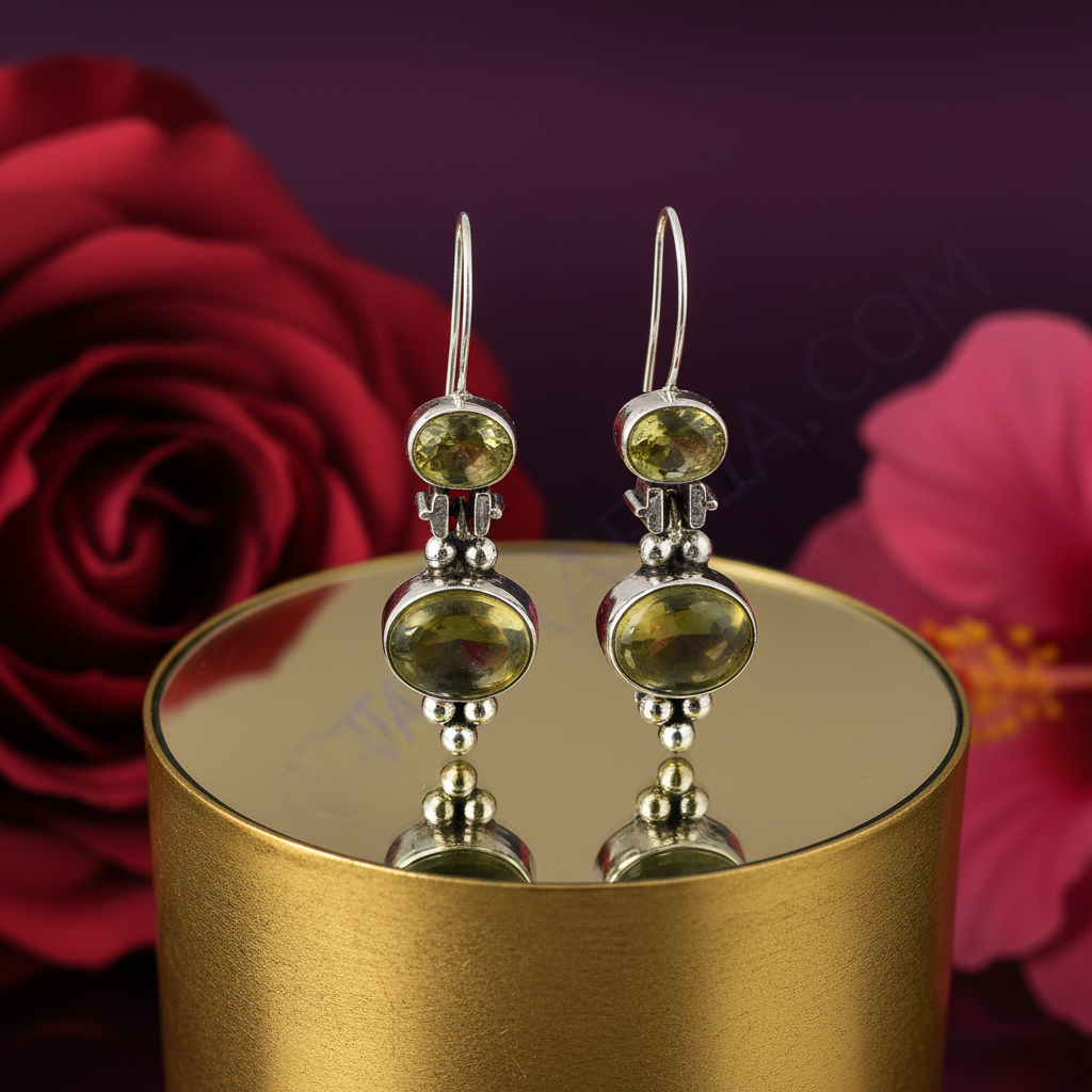 925 Sterling Silver Green Stone Drop Earrings for Women