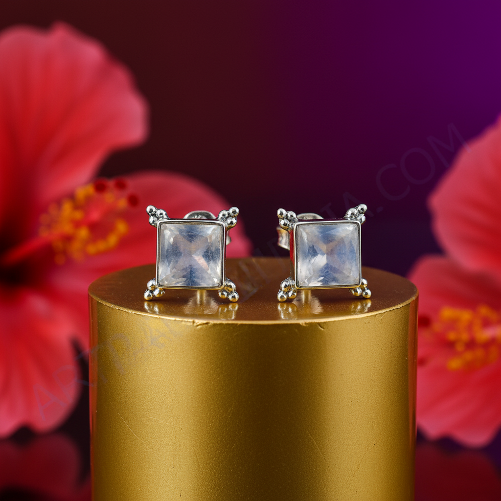 925 Silver Moonstone Square Earrings for Women | Dangle Earrings