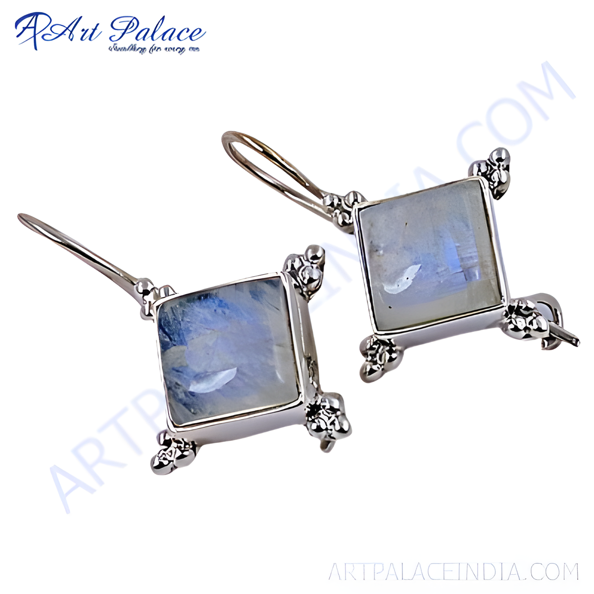925 sterling silver dangle earrings with square moonstone gemstones