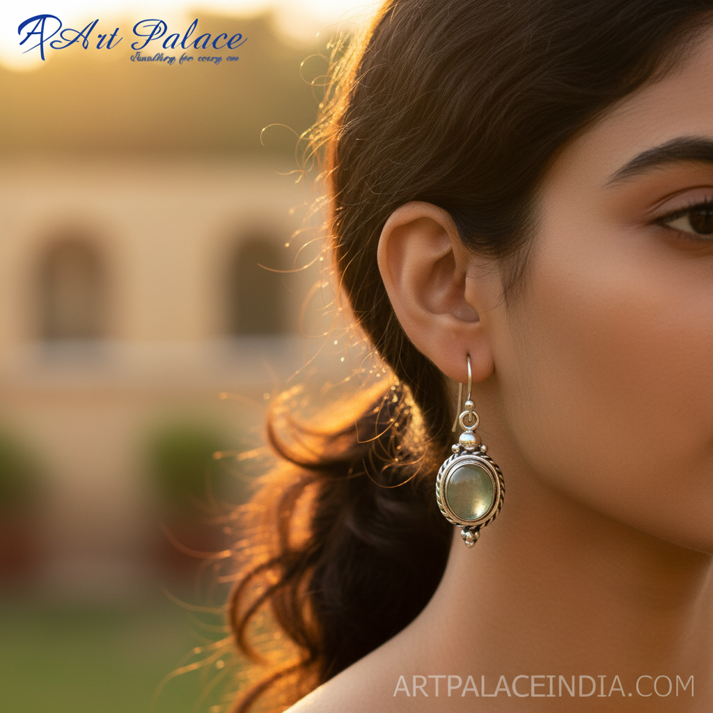 925 Silver Green Stone Earrings for Women | Dangle Jewelry