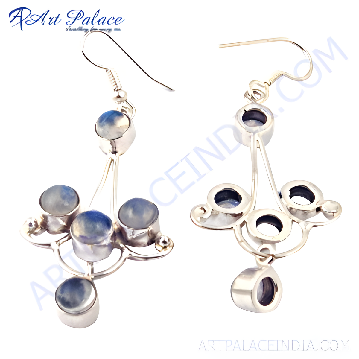 925 sterling silver dangle earrings with round moonstone gemstones, a beautiful and elegant jewelry piece