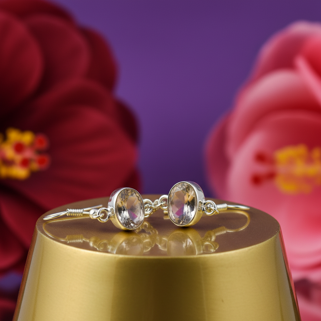 925 Silver Rose Quartz Dangle Earrings for Women | Gift