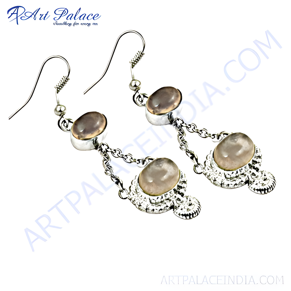 925 sterling silver dangle earrings featuring oval rose quartz gemstones