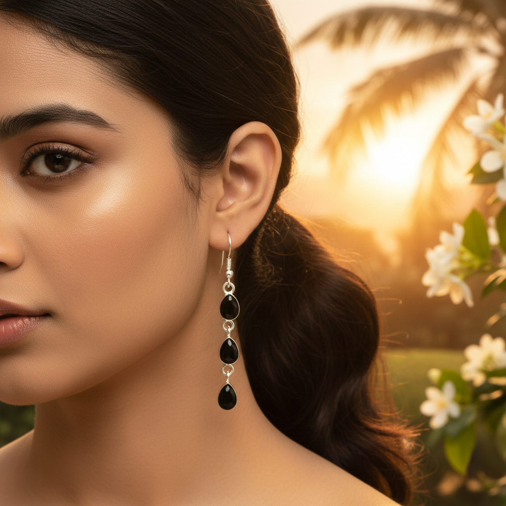 925 silver black onyx drop earrings for women | dangle earrings