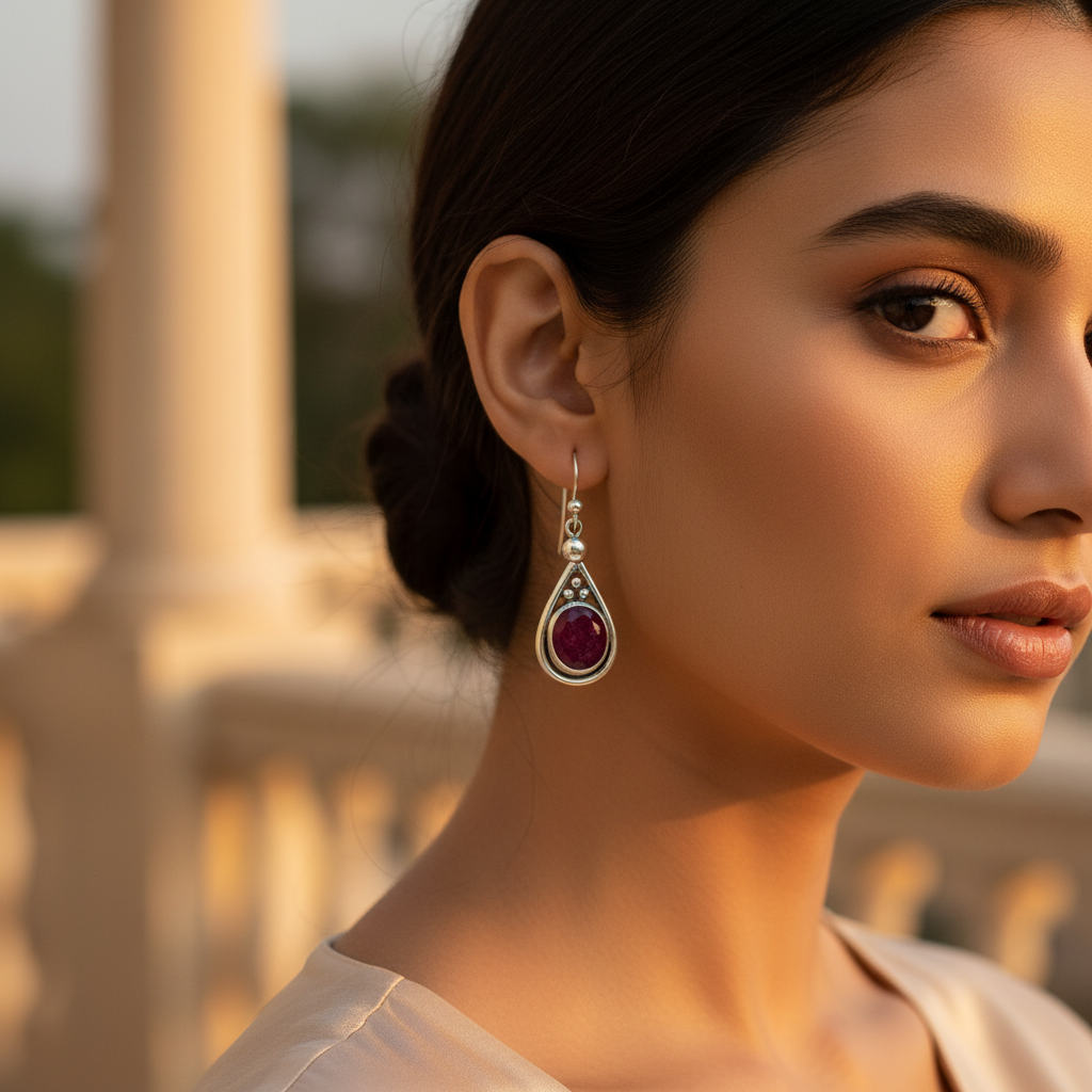 925 Silver Ruby Drop Earrings for Women | Gemstone Jewelry