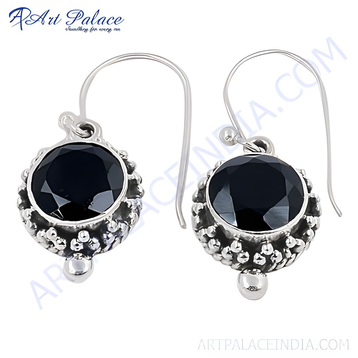 925 sterling silver hook earrings featuring black onyx gemstones, perfect for women's daily wear