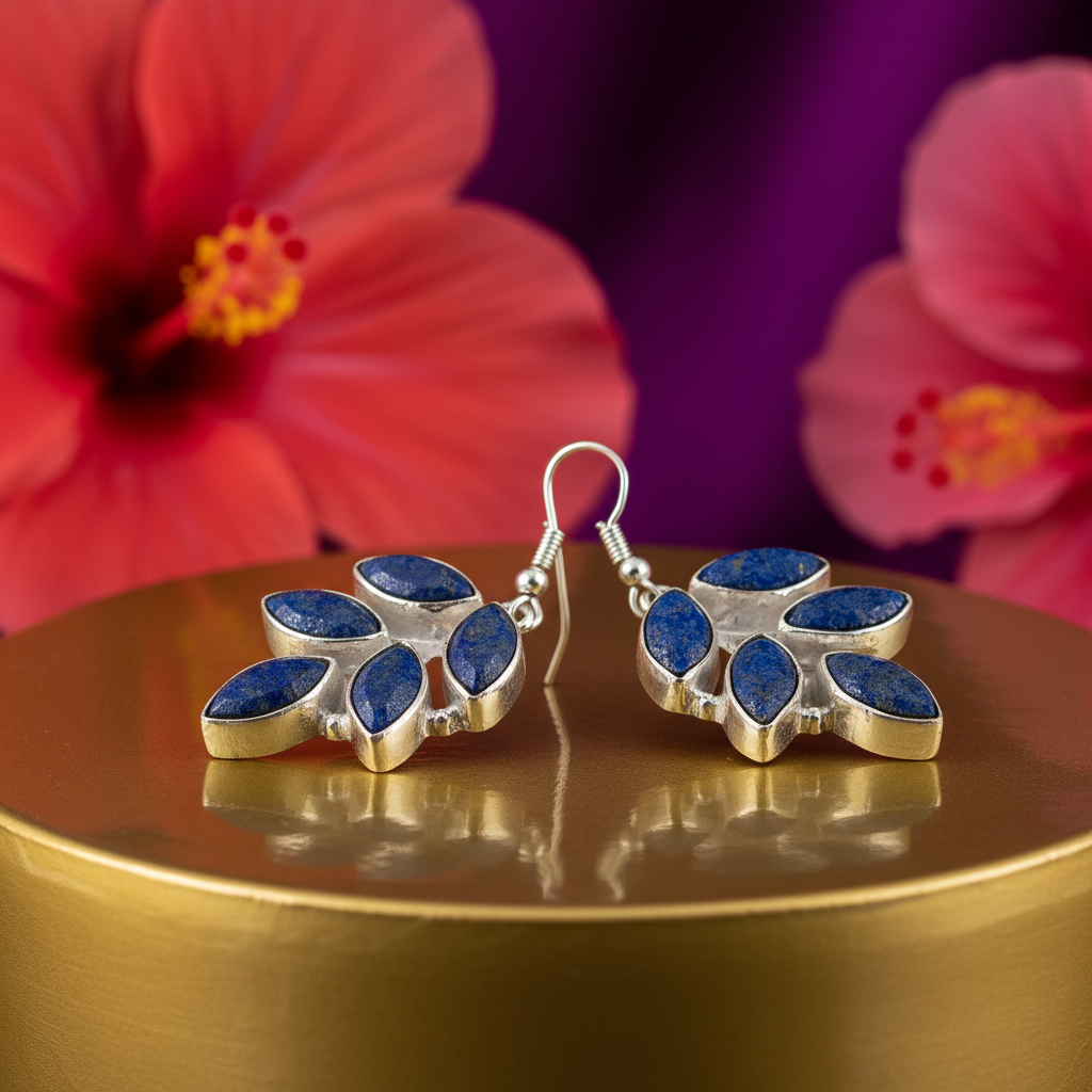925 Silver Lapis Lazuli Leaf Earrings for Women | Gemstone Jewelry
