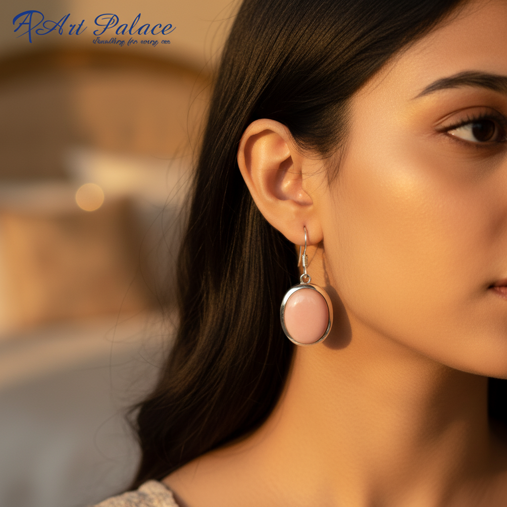 925 Sterling Silver Pink Opal Drop Earrings for Women | Gift