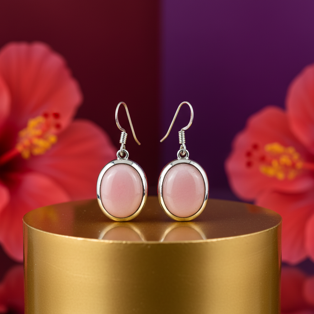 925 Sterling Silver Pink Opal Drop Earrings for Women | Gift