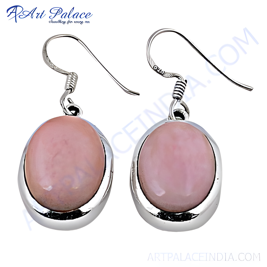 925 sterling silver drop earrings with oval pink opal gemstones, perfect for any occasion.
