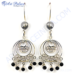 将图像加载到图库查看器中， 925 sterling silver chandelier earrings with black onyx gemstones hanging, elegant design
