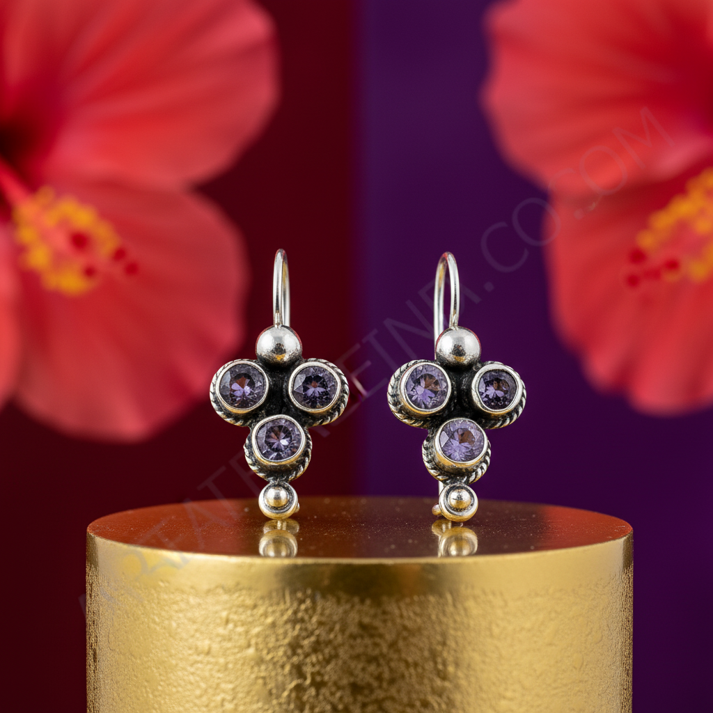 925 Silver Amethyst Drop Earrings for Women | Gemstone Jewelry