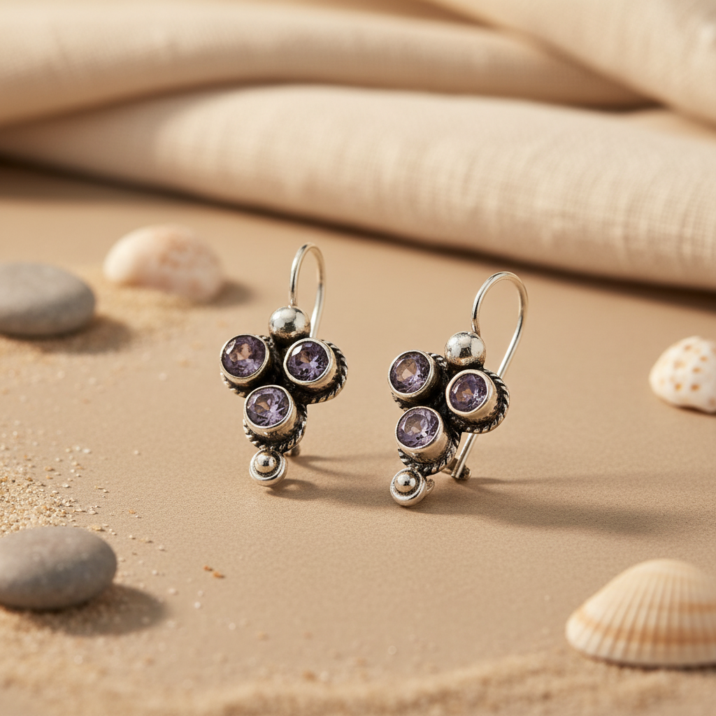 925 Silver Amethyst Drop Earrings for Women | Gemstone Jewelry