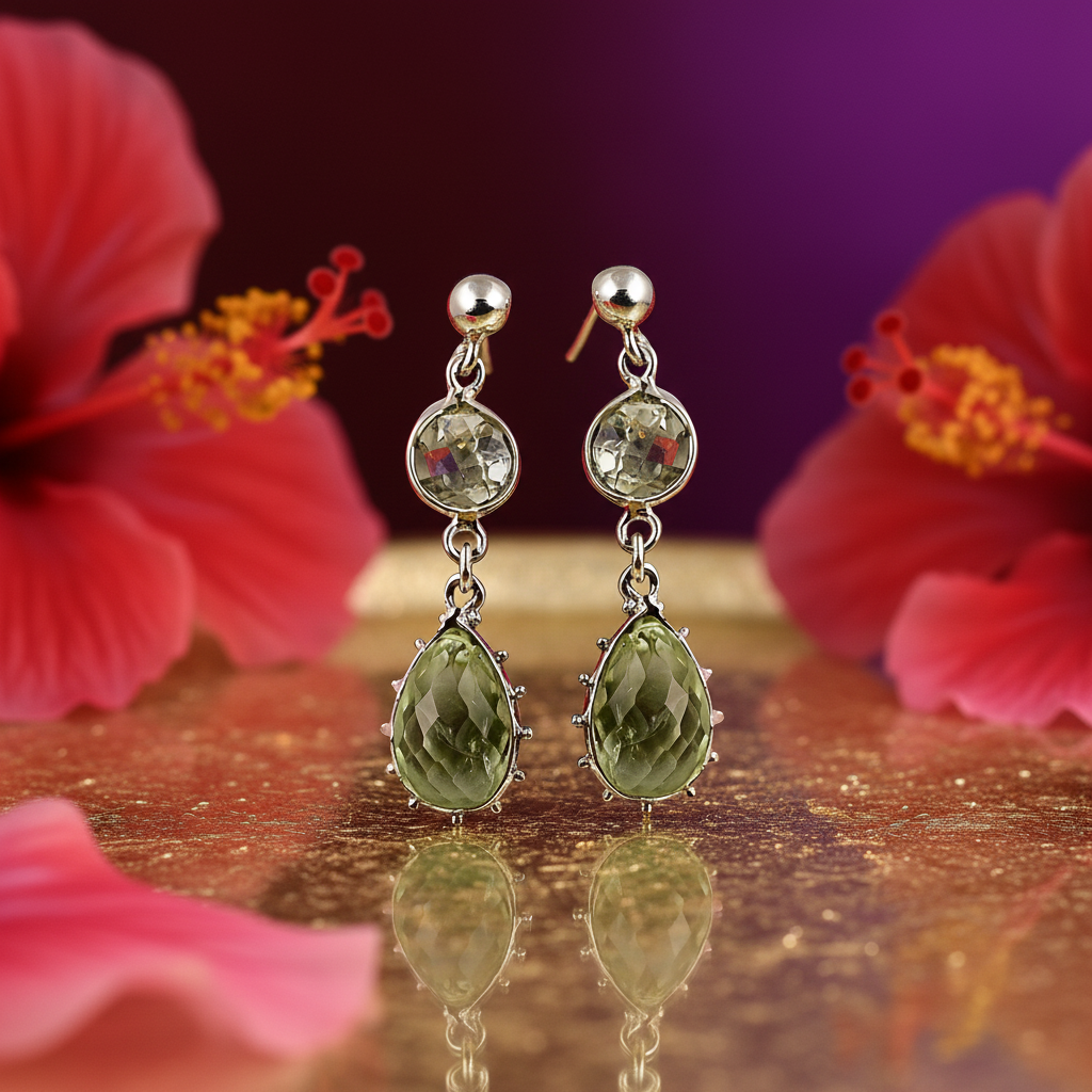 Green amethyst drop earrings in sterling silver | women's jewelry