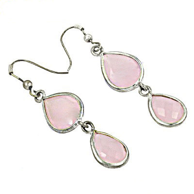 Silver pink gemstone drop earrings for women | gift