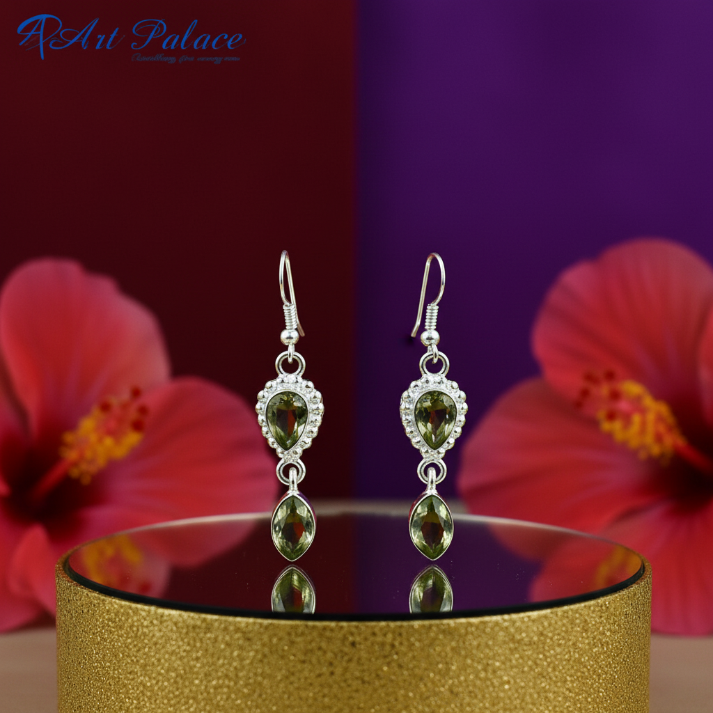 925 Silver Peridot Drop Earrings for Women | Gemstone Jewelry