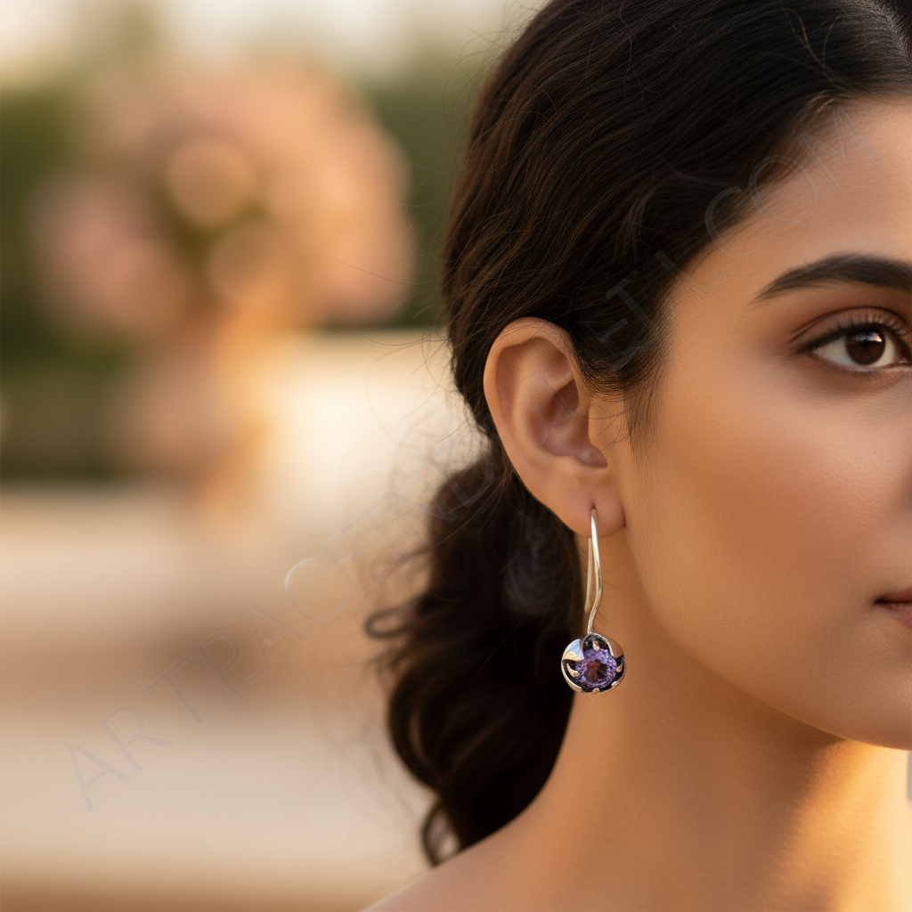 925 Silver Amethyst Drop Earrings for Women | Floral Jewelry