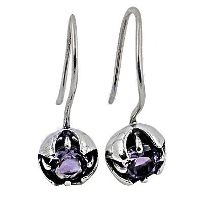 925 Silver Amethyst Drop Earrings for Women | Floral Jewelry