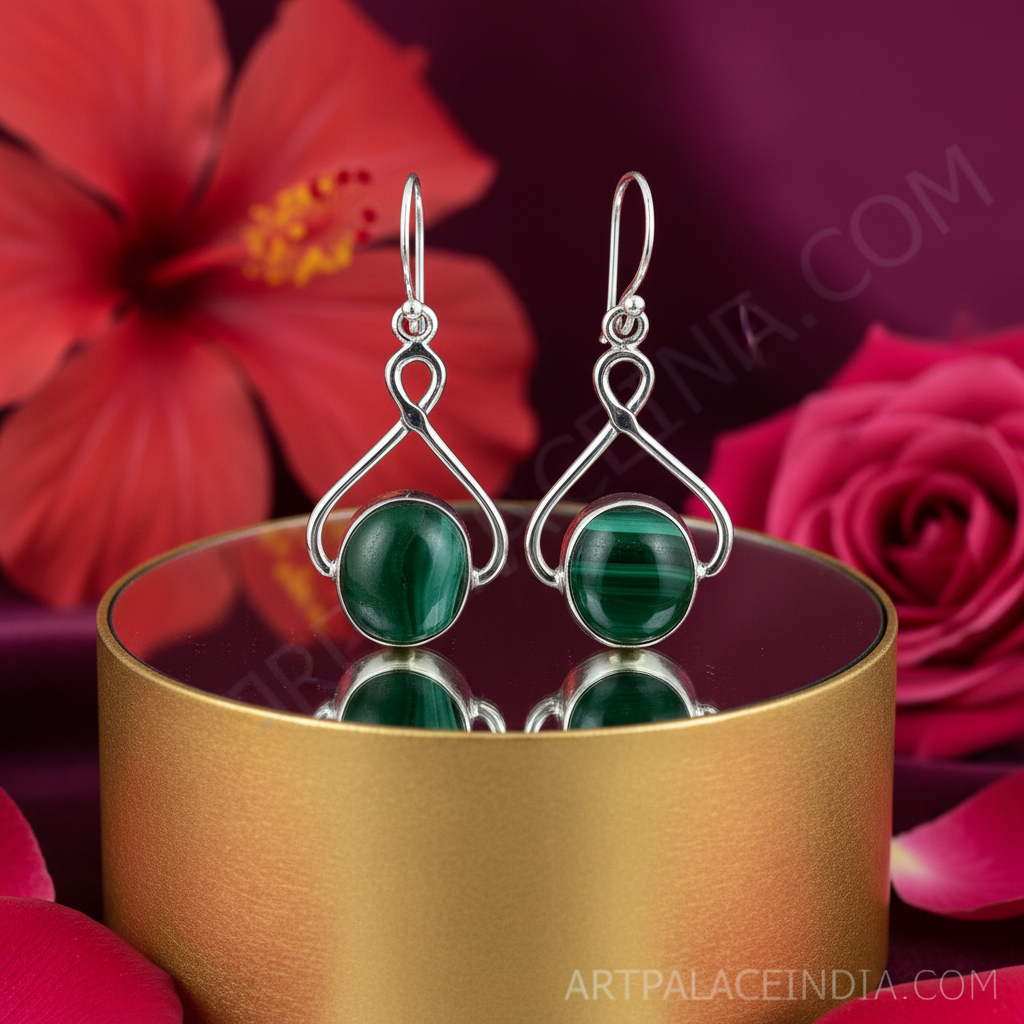 925 Silver Malachite Drop Earrings | Women's Gemstone Jewelry