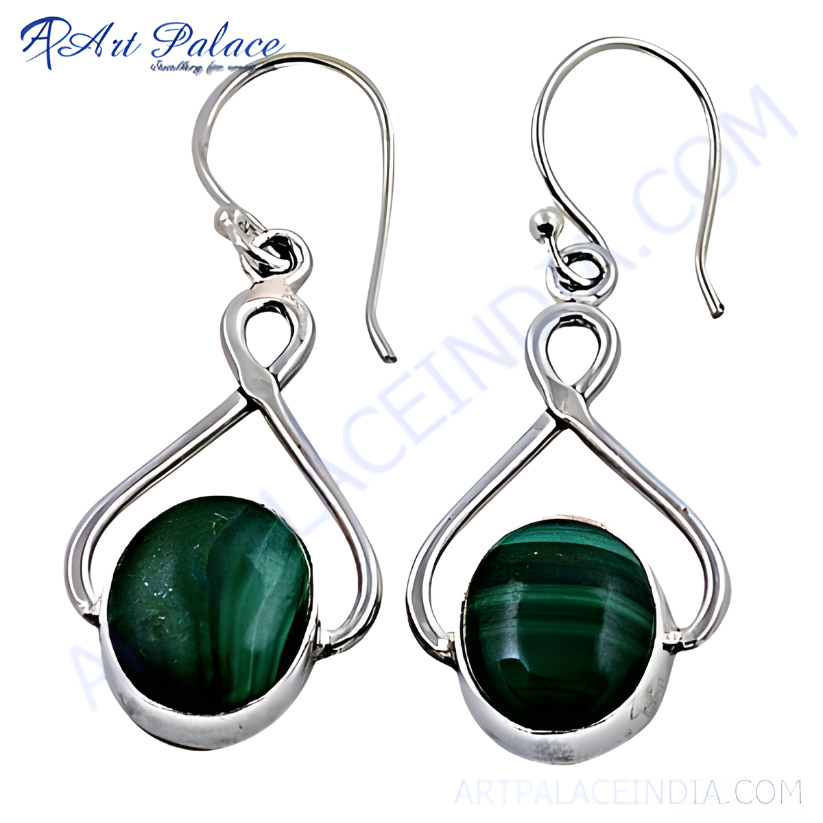 925 sterling silver drop earrings featuring oval cut green malachite gemstones
