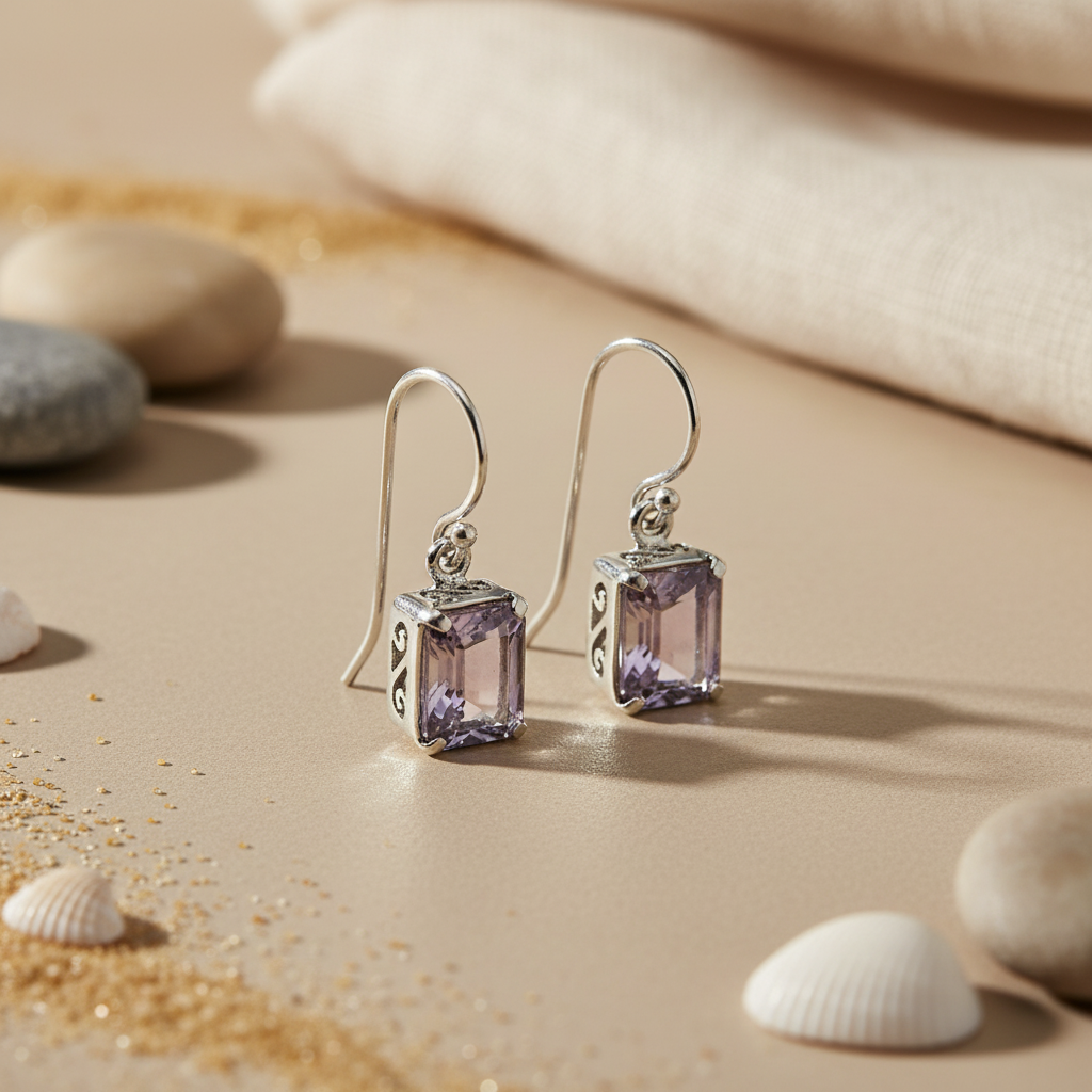 925 Silver Amethyst Drop Earrings for Women | Daily Wear Gift