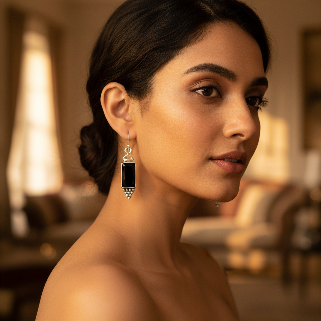 925 Silver Black Onyx Dangle Earrings | Women's Jewelry Gift