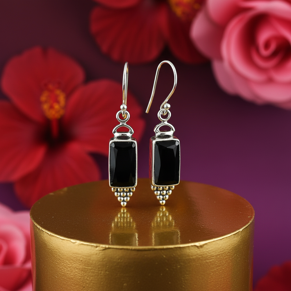 925 Silver Black Onyx Dangle Earrings | Women's Jewelry Gift
