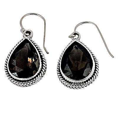 925 Silver Smoky Quartz Teardrop Earrings for Women