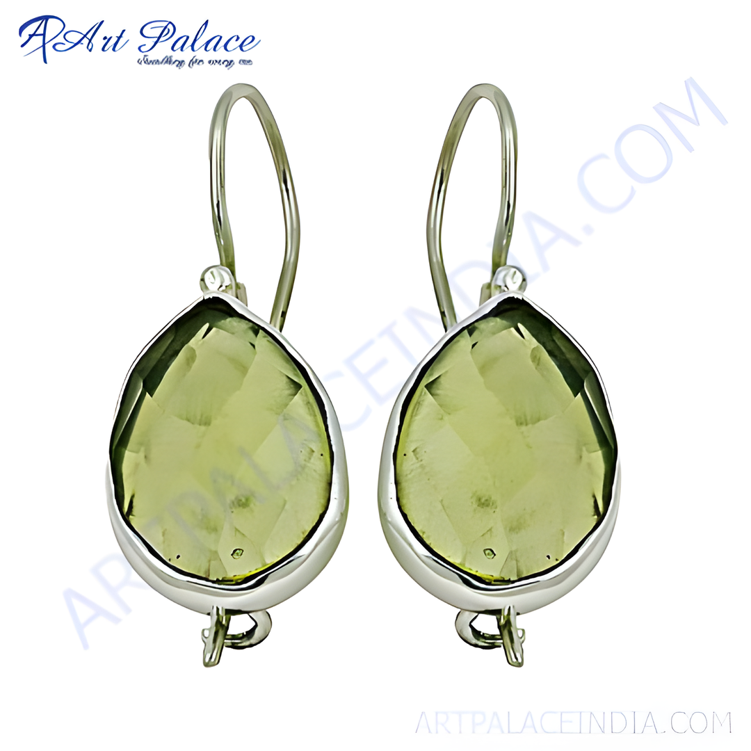 925 sterling silver dangle earrings with faceted lemon quartz teardrop gemstones