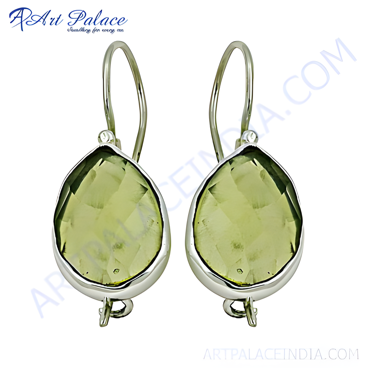 925 sterling silver dangle earrings with faceted lemon quartz teardrop gemstones