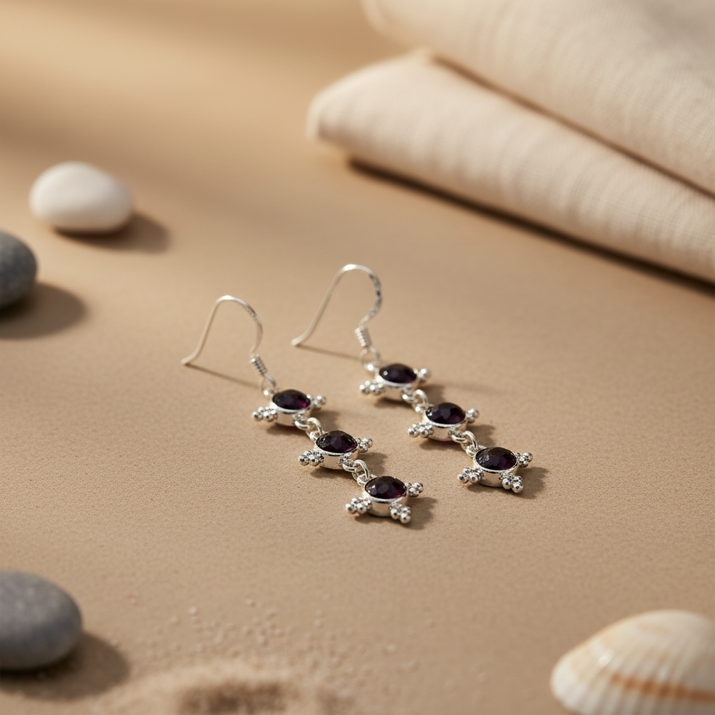 925 Silver Garnet Drop Earrings for Women | Gemstone Jewelry