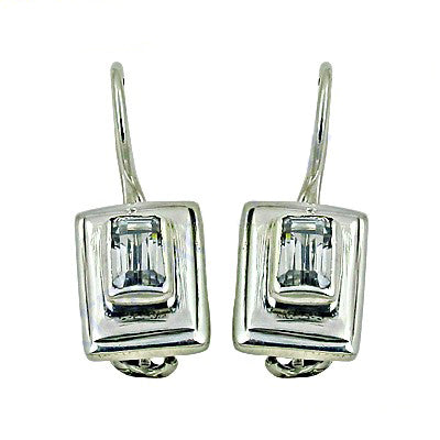 Silver Square Earrings with Gemstone | Elegant Women's Jewelry