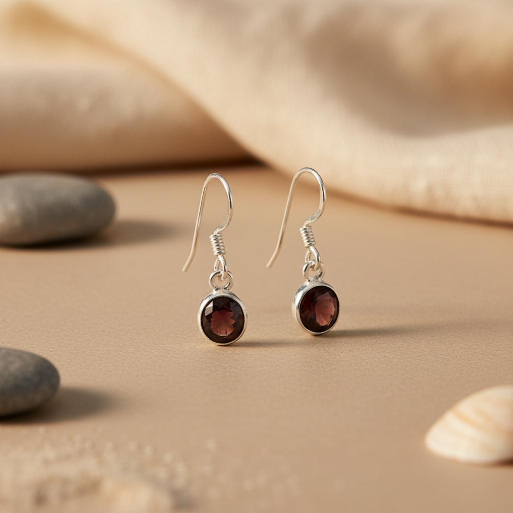925 Silver Garnet Drop Earrings for Women | Gemstone Jewelry