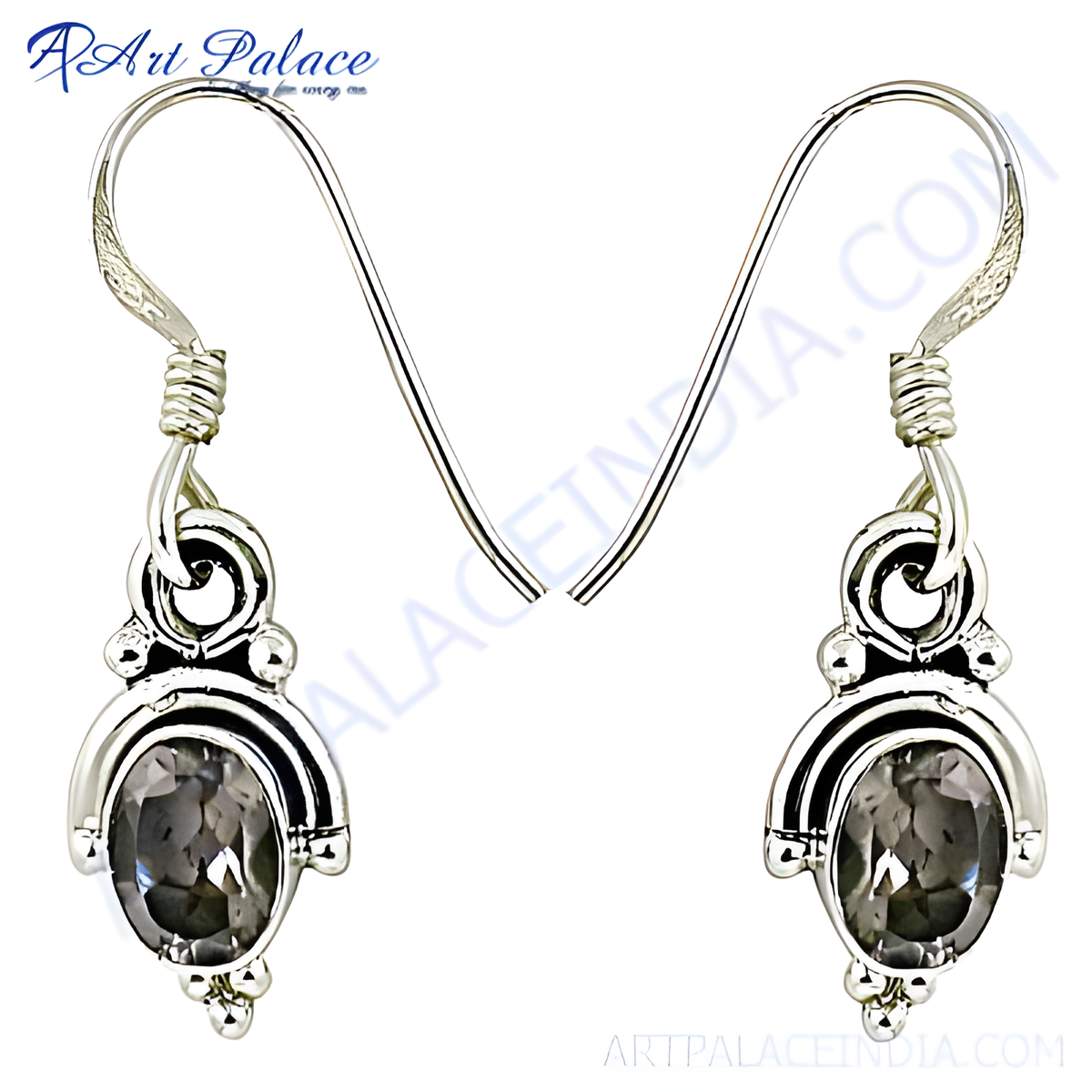 925 sterling silver drop earrings with oval smoky quartz gemstones, elegant design