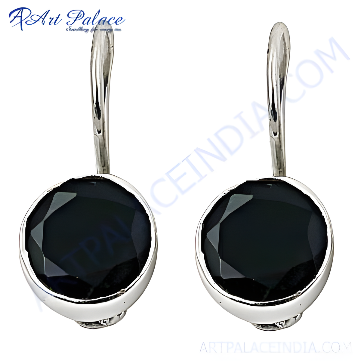 925 sterling silver drop earrings with round black onyx gemstones, perfect for any occasion