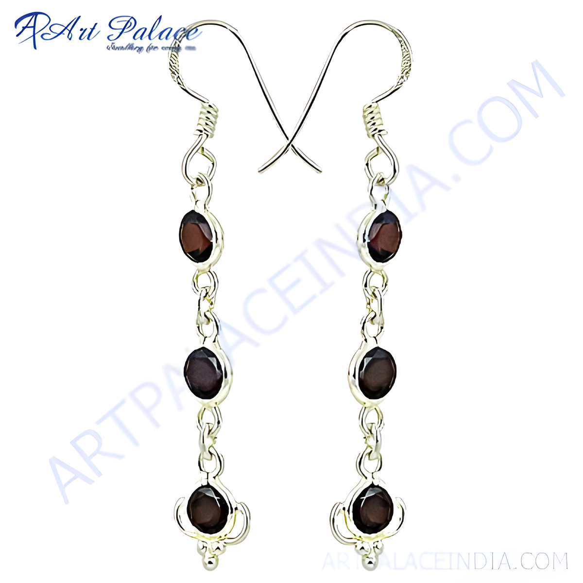 925 sterling silver drop earrings with oval cut red garnet gemstones