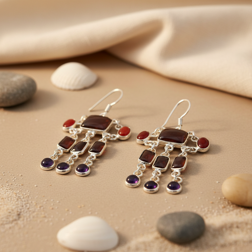 925 Silver Multi-Gemstone Dangle Earrings | Women's Jewelry Gift