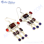Load image into Gallery viewer, 925 sterling silver dangle earrings with brown and purple gemstones, elegant design
