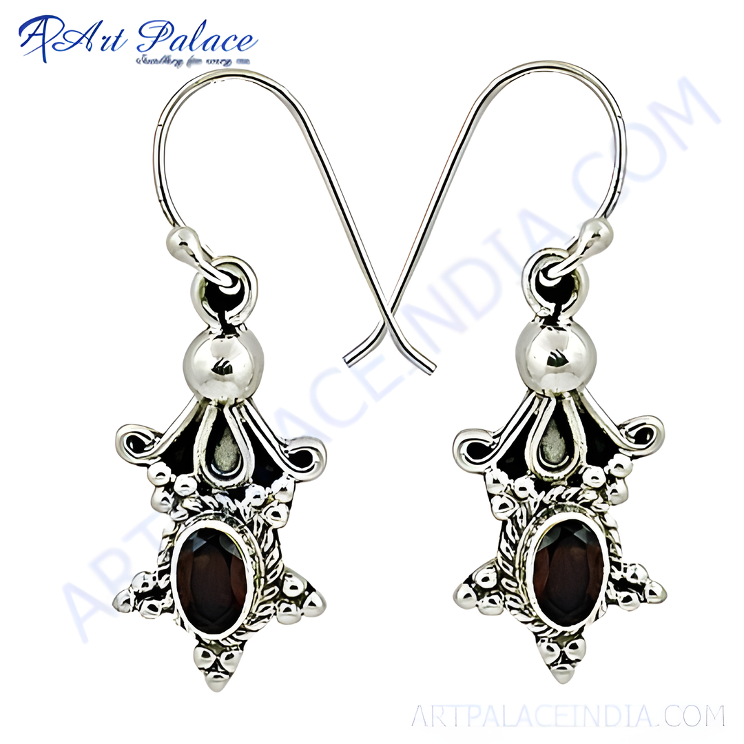 925 Silver Garnet Drop Earrings for Women | Gemstone Jewelry