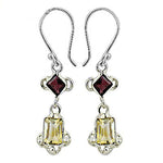 将图像加载到图库查看器中， 925 Silver Garnet &amp; Citrine Dangle Earrings for Women
