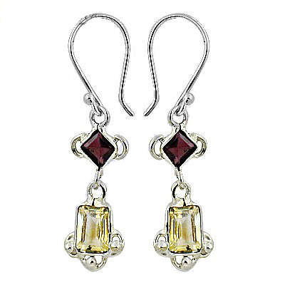925 Silver Garnet & Citrine Dangle Earrings for Women