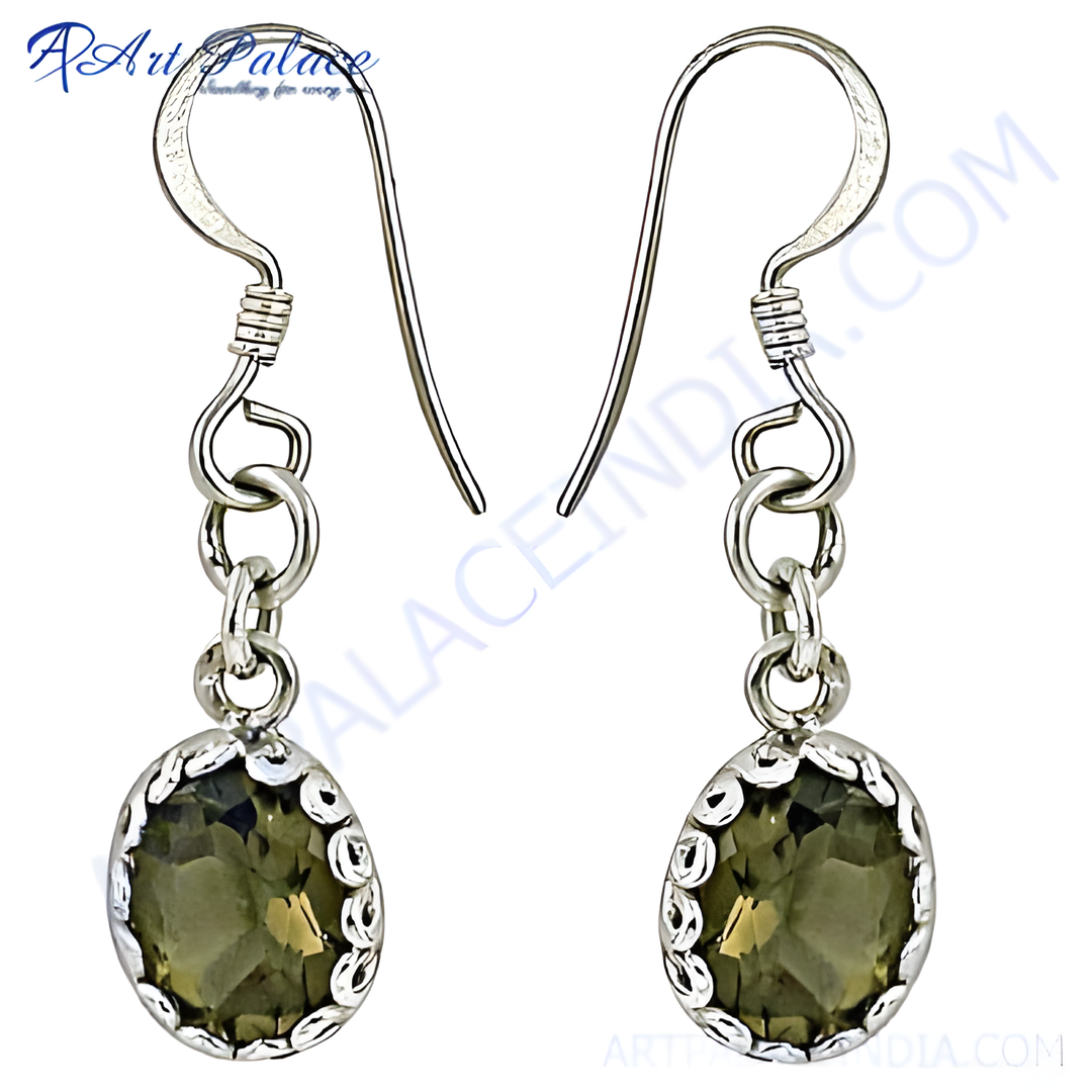 925 sterling silver dangle earrings with oval smoky quartz gemstones. Silver jewelry for women.